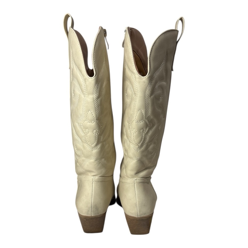 Womens Size 7.5 Cowboy Western Boots Pointy Toe Knee High Zipper Cream - Picture 5 of 8